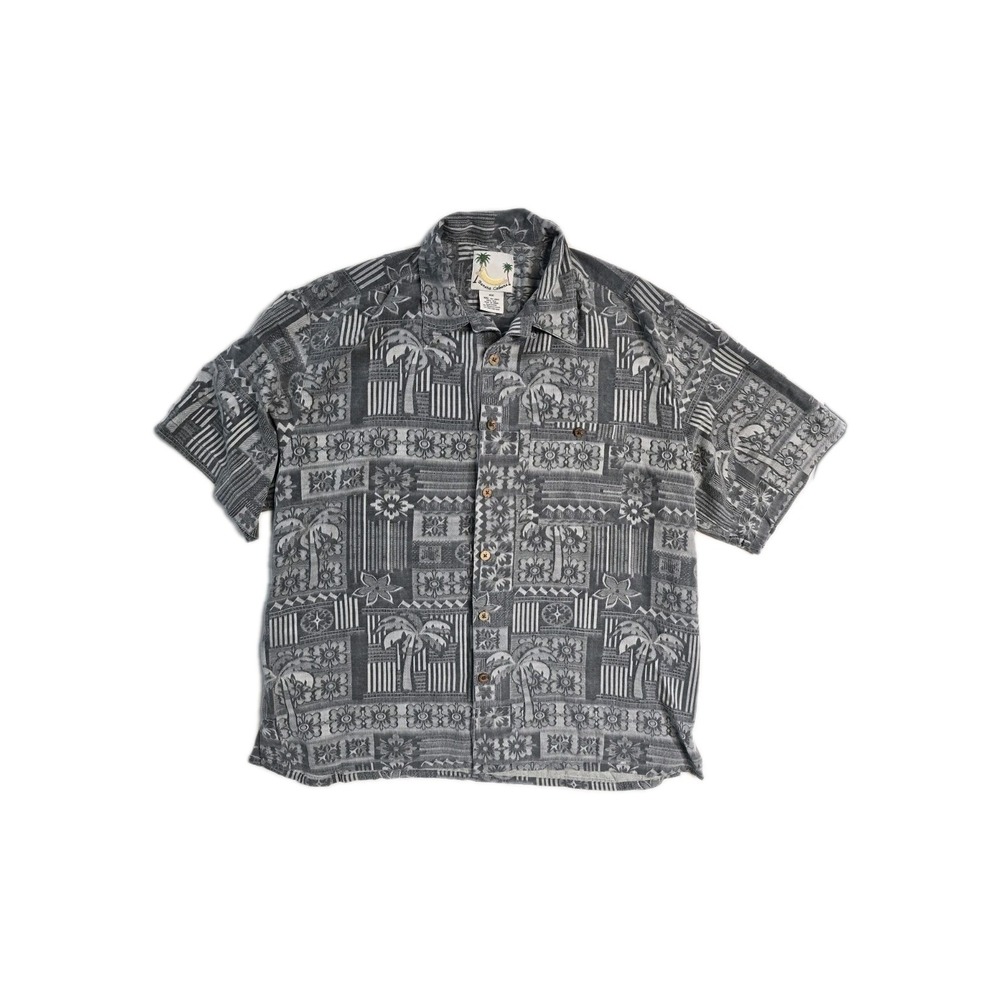 Banana Cabana Men's Hawaiian Shirt XXL Gray Short Sleeve